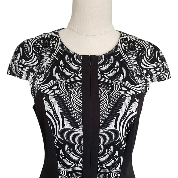 VERONIKA MAINE Sz8 Black and white abstract design cap sleeved dress 🥇 - Picture 3 of 15
